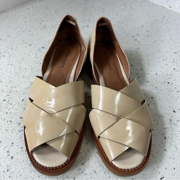 Jeffrey Campbell Shoes - Jeffrey Campbell Newhope Beige Cross Leather Peep Toe Flats Loafer​​